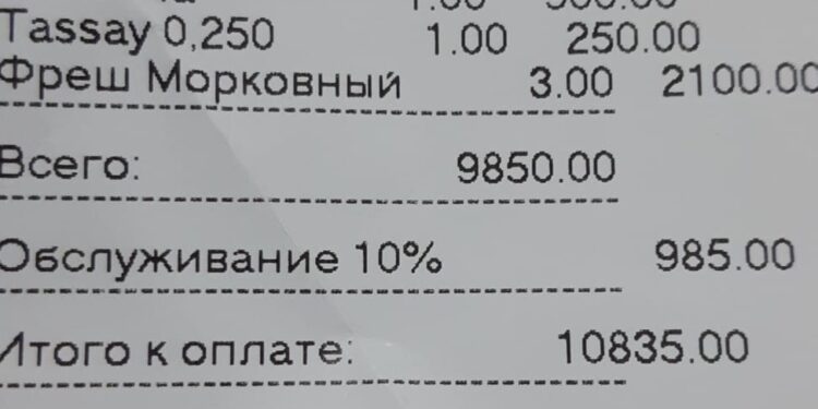 Кафе, ресторандардағы қызмет ақысы алынып тасталуы мүмкін